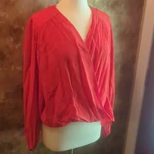 Free People Orange Wrap Blouse with Long Sleeves